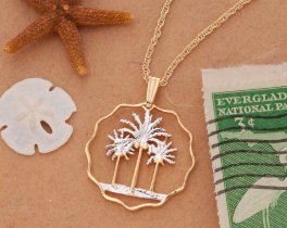 Palm Trees Pendant & necklace, Hand Pierced Iraq Coin ( #R 433 )