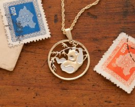 Panda Bear Pendant & Necklace, Chinese Coin Hand Cut , ( #R 66 )