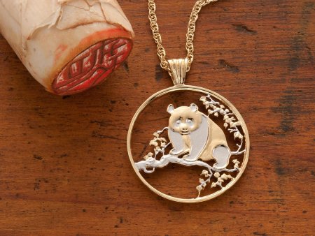 Panda Bear Pendant & Necklace Chinese coin Hand Cut , ( #R 812 )