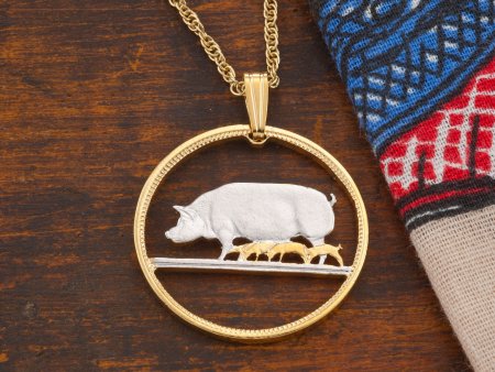 Pig Pendant, Pig Necklace, Farm Animal Jewelry, Wild Life Jewelry,  Irish Coin Jewelry, Irish Jewelry, Coin Pendant,(#R 170)