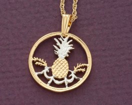 Pinapple Pendant and Necklace, Bahamas 5 Cents Coin Hand cut, Tropical Pendant, Jewelry For Woman, Bahamas Coin Jewelry, ( #R 15 )