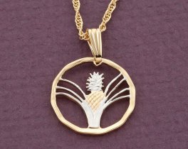 Pineapple Pendant, Pineapple Jewelry, Pineapple Necklace, Tropical Jewelry, World Coin Jewelry, 3/4" in diameter, ( #R 290D )