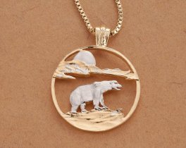 Polar Bear Pendant and Necklace, Hand Cut Polar Bear Medallion, Polar Bear Jewelry, Wild Life Jewelry, 1 1/8" in Diameter, ( #X 881 )