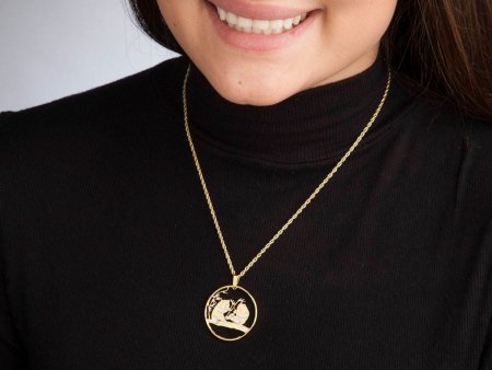 Red Panda Bear Pendant and Necklace, Chinese Red Panda Coin Hand Cut, 14 Karat Gold and Rhodium Plated, 1 1/8" in Diameter, ( #R 830 )