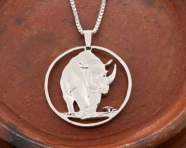 Rhinoceros Pendant, Rhinoceros Jewelry, Tanzania Jewelry, Coin Jewelry, Handmade Coin Jewelry, African Wildlife, (#X 377S )