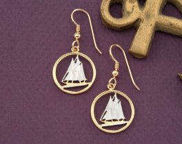 Sail Boat Earrings, Blue Nose Earrings , Canadian Coin Jewelry, Nautical Earrings, Coin Earrings, Coin Jewelry, (# 51E)