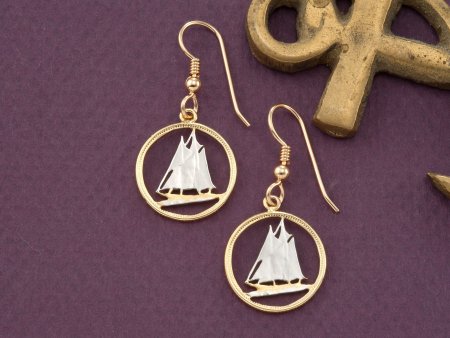 Sail Boat Earrings, Blue Nose Earrings , Canadian Coin Jewelry, Nautical Earrings, Coin Earrings, Coin Jewelry, (# 51E)