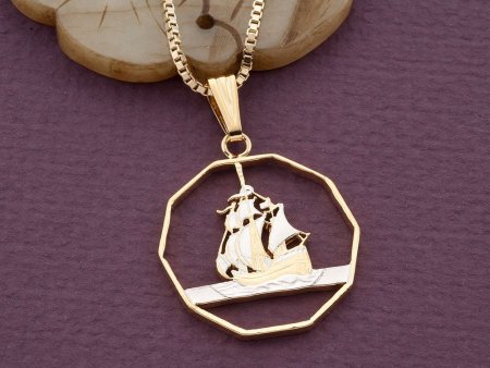 Sailboat Pendant, Sailboat Necklace, Nautical Jewelry, Eastern Caribbean Coin Jewelry, 1" in diameter, ( #X 374D )