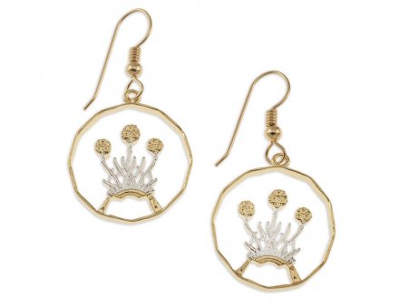 Scottish Thistle Earrings, Scotland Issue Coin Hand Cut, 14 Karat Gold and Rhodium plated,4/5" in Diameter, 14K Gold Filled Wires( # 136E )