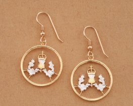 Scottish Thistle Earrings, Scottish Jewelry, Thistle earrings, Scotland Coin Jewelry,  Coin Jewelry, ( # 137E )
