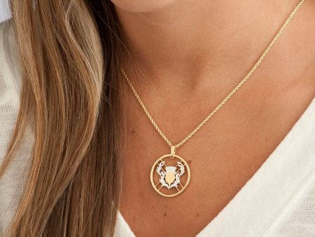 Scottish Thistle Pendant and Necklace,2 Pound (Scotish Issue) Coin Hand Cut, 14 Karat Gold and Rhodium plated, 1" in Diameter, ( # R138 )