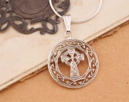 Silver Celtic Cross Pendant, Hand cut medallion, 1" in diameter, ( #K 906s )