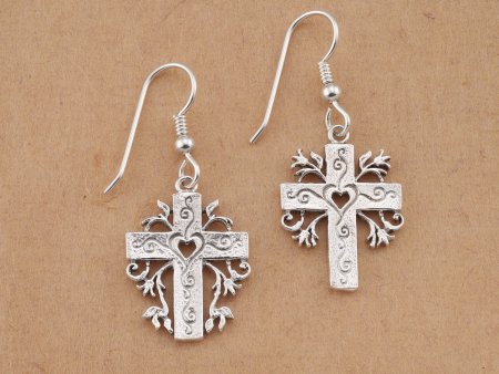 Silver Cross Earrings, Sterling Silver Cross Earrings, Silver Religious Earrings, Religious Earrings, Religious Gifts, ( # 875BES )