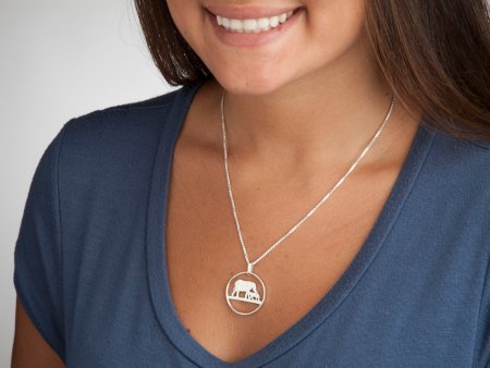 Silver Elephant Pendant, Sterling Silver Elephant Necklace, African Wild Life Jewelry, 1 1/8" in diameter, ( #X 232S )