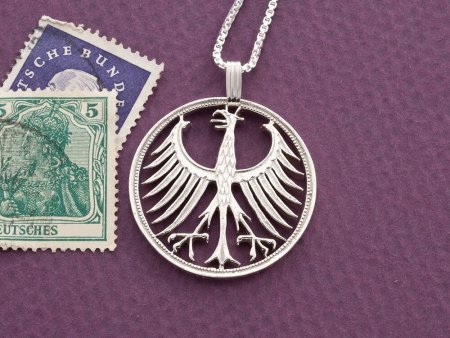 Silver German Eagle Pendant, Hand Cut German five mark coin, German Eagle Jewelry, 1 1/8" in diameter, ( # 116S )