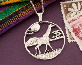 Silver Giraffe Pendant, Sterling Silver Giraffe Jewelry, African Wildlife Jewelry, Giraffe Gifts,  1 1/2" Dia. ( #X 920S )