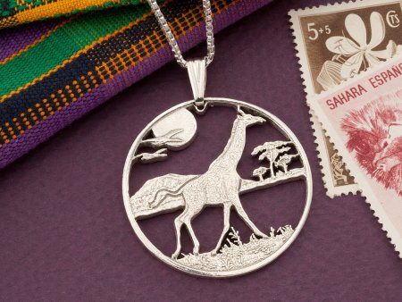 Silver Giraffe Pendant, Sterling Silver Giraffe Jewelry, African Wildlife Jewelry, Giraffe Gifts,  1 1/2" Dia. ( #X 920S )