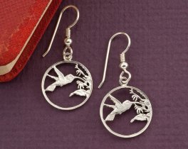 Silver Hummingbird Earrings, Hummingbird Jewelry, Gifts Ideas, Etsy Jewelry, Bird Jewelry, Ethnic Jewelry, Coin Jewelry, ( # 298ES _