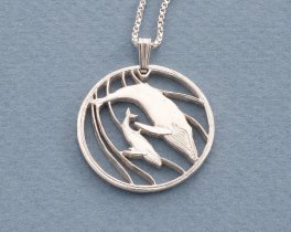 Silver Humpback Whale Pendant, Hand cut Humpback Whale Coin Pendant, Silver Sea Life Jewelry, 1 1/8" diameter, ( #X 383S )