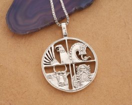Silver Icelandic Pendant and Necklace, Hand cut Iceland coin pendant, Iceland Coin Jewelry, 1" in diameter, ( #X 420S )