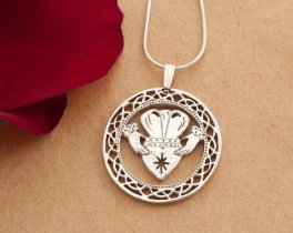 Silver Irish Claddah Pendant and Necklace, Hand cut Irish Claddah Medallion, Silver Irish Jewelry, 1 1/8" diameter, ( # 835S )