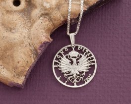 Silver Italian Eagle Pendant and Necklace, Hand cut Italy one lira coin pendant, Silver Italian Coin Jewelry, 1" diameter, ( #X 196S )