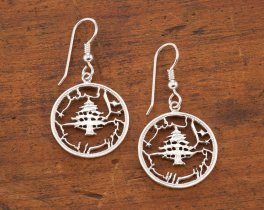 Silver Lebanese Cedar tree Earrings, Lebanese Cedar Tree Earrings, Lebanese Coin Jewelry, Cedar Tree Jewelry, Jewelry, ( # 229ES )