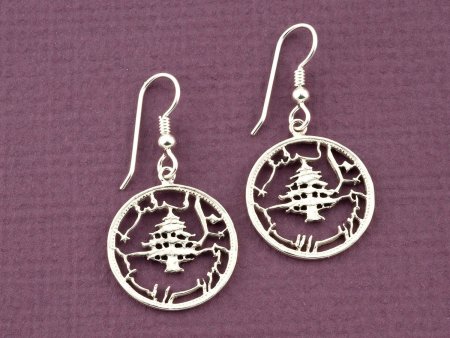 Silver Lebanese Cedar tree Earrings, Lebanese Cedar Tree Earrings, Lebanese Coin Jewelry, Cedar Tree Jewelry, Jewelry, ( # 229ES )
