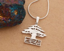 Silver Lebanese Cedar Tree Pendant, Lebanese Coin Jewelry, Cedar Tree Jewelry, Silver Cedar Tree Jewelry, 7/8" diameter ( #K 608BS )