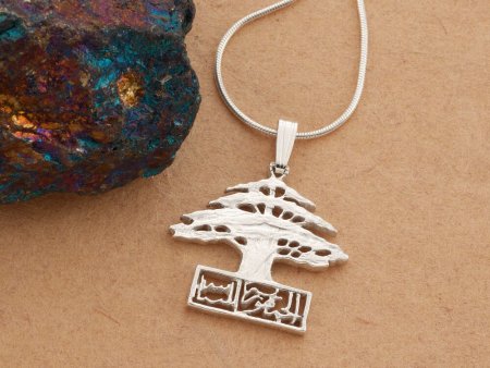 Silver Lebanese Cedar Tree Pendant, Lebanese Coin Jewelry, Cedar Tree Jewelry, Silver Cedar Tree Jewelry, 7/8" diameter ( #K 608BS )