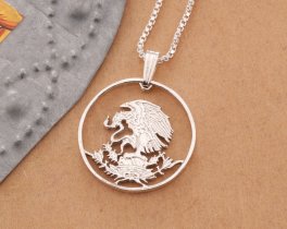 Silver Mexican Eagle Pendant, 50 centavos hand cut coin, 7/8" in diameter ( #X 435S )