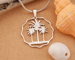 Silver Palm Tree Pendant, Silver Palm Tree Jewelry, Tropical Jewelry, Caribbean Jewelry, Silver Palm Tree 1" in diameter, ( #K 433S )