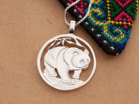 Silver Panda Bear Pendant and Necklace, Hand cut Chinese Panda Bear Coin, Silver Panda Jewelry, Panda Jewelry, 1 1/4" diameter, ( #X 746S )