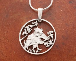 Silver Panda Bear Pendant and necklace, Hand cut Chinese Panda coin jewelry, Silver Panda Bear Jewelry, 7/8" in diameter, ( #K 365S )