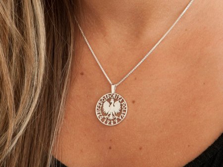 Silver Polish Eagle Pendant and Necklace, Hand cut Polish Eagle coin, Sterling Silver Polish Eagle Jewelry, 7/8" diameter, ( #X 257S )