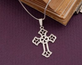 Silver Religious Cross Pendant, Sterling Silver Cross Pendant, Silver Religious Jewelry, 1" across, ( #K 815s )