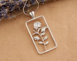 Silver Rose Pendant and Necklace, Hand cut sterling silver, Floral Jewelry, 1 3/4" long, ( # 832S )