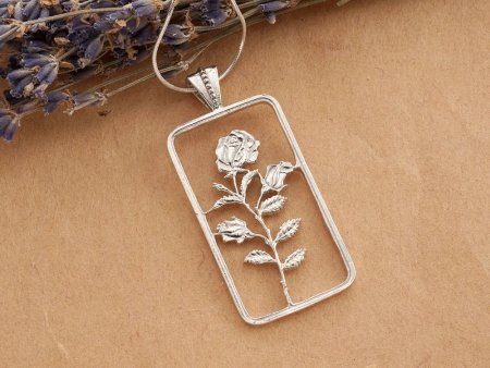 Silver Rose Pendant and Necklace, Hand cut sterling silver, Floral Jewelry, 1 3/4" long, ( # 832S )