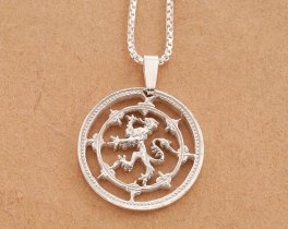 Silver Scottish Lion Pendant, hand cut Scottish Lion coin, Scottish Coin Jewelry, Scottish Lion Jewelry, 7/8" in diameter, ( #X 577S )