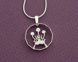 Silver Scottish Thrift Plant Pendant, Hand cut Scottish three pence Coin, Scottish Thistle Jewelry, 3/4" in diameter, ( #K 136S )
