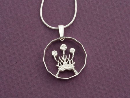 Silver Scottish Thrift Plant Pendant, Hand cut Scottish three pence Coin, Scottish Thistle Jewelry, 3/4" in diameter, ( #K 136S )