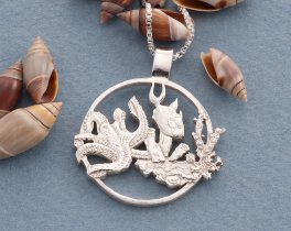 Silver Sea life Pendant, Sterling Silver Sea life Jewelry, Sea life Jewelry, 1 1/8" diameter, ( #X 639S )