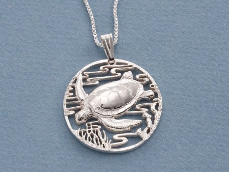 Silver Sea Turtle Pendant and Necklace, Hand cut Silver Sea Turtle Pendant, Sterling Silver Sea Turtle Jewelry, 1 1/4" diameter ( #X 587S )