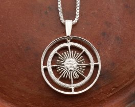 Silver Sun Pendant and Necklace, Hand cut Argentina Sun coin pendant, Silver Sun Face Jewelry, Mythical Jewelry 1" in diameter, ( #X 593S )