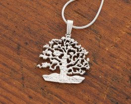 Silver Tree of Life Pendant, Hand cut Tree of Life Coin Jewelry, Silver Tree of Life Jewelry, 7/8" diameter, ( #K 646BS )