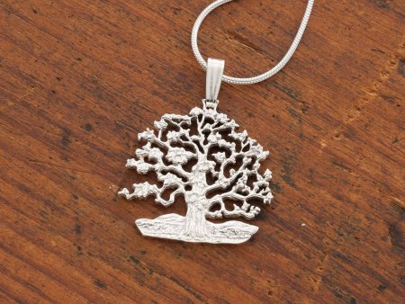 Silver Tree of Life Pendant, Hand cut Tree of Life Coin Jewelry, Silver Tree of Life Jewelry, 7/8" diameter, ( #K 646BS )