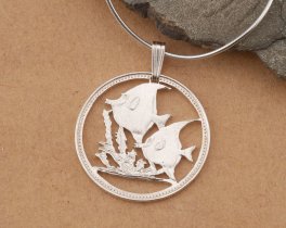 Silver Tropical Fish Pendant, Sterling Silver Tropical Fish Jewelry, Hand cut Belize Coin Jewelry, 1" in diameter, ( #K 649S )
