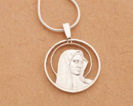 Silver Virgin Mary Pendant , Sterling Silver Virgin Mary Jewelry, Religious Jewelry, Silver Religious Jewelry, 3/4" diameter, ( #K 527S )