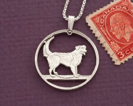Sterling Retriever pendant, Sterling silver dog pendant, Duck Tollar pendant, Canada coin jewelry, 1 " diameter, ( #X 613S )