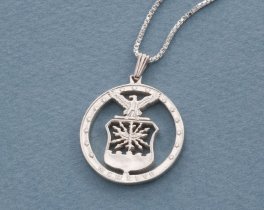 Sterling Silver Air Force Pendant, Hand cut Air Force challenge coin pendant, Air Force Jewelry, 1" in diameter, ( #X 754S )